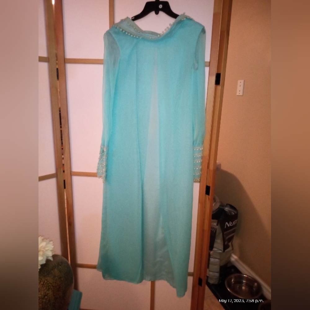 1970s Jewel Blue chiffon Gunne Sax Style dress